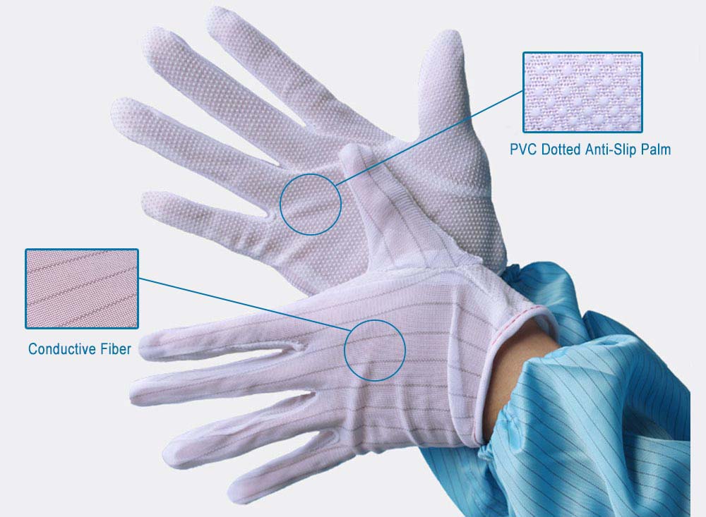 Cleanroom ESD PVC Dotted Palm Conductive ถุงมือ