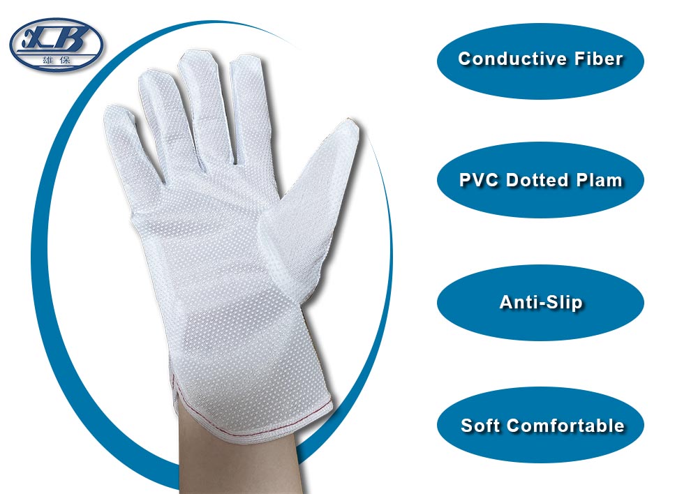 ถุงมือไฟเบอร์กลาส ESD PVC Palm Dotted Gloves