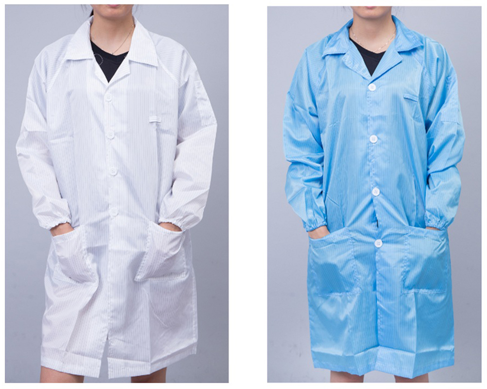 ความปลอดภัย ESD Antistatic Cleanroom Polyester Smocks Coat