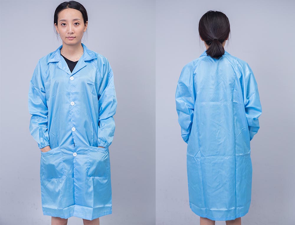 ความปลอดภัย ESD Antistatic Cleanroom Polyester Smocks Coat