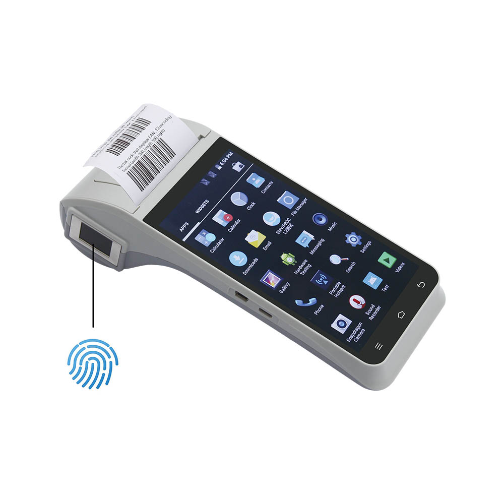 Dual Sim 4G Android 9.0 Biometric ลายนิ้วมือ MPOS Terminal พร้อมเครื่องพิมพ์
