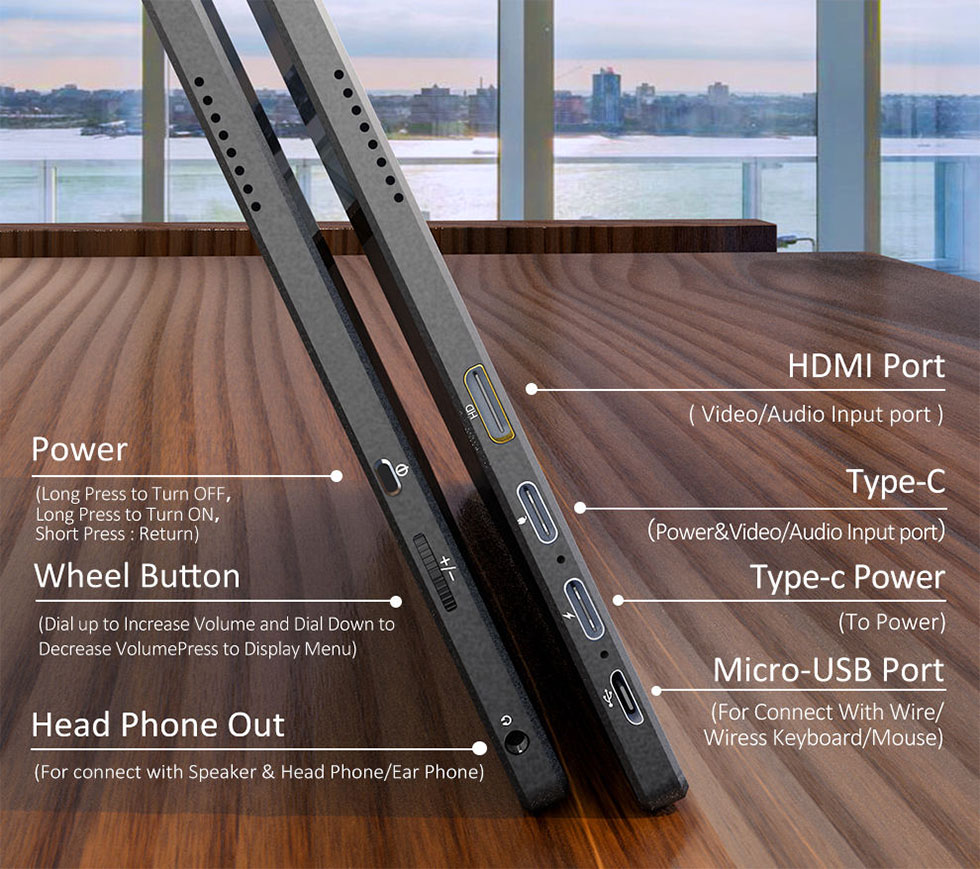 หน้าจอมอนิเตอร์พกพาแบบ Full HDMI IPS ขนาด 13.3 นิ้ว