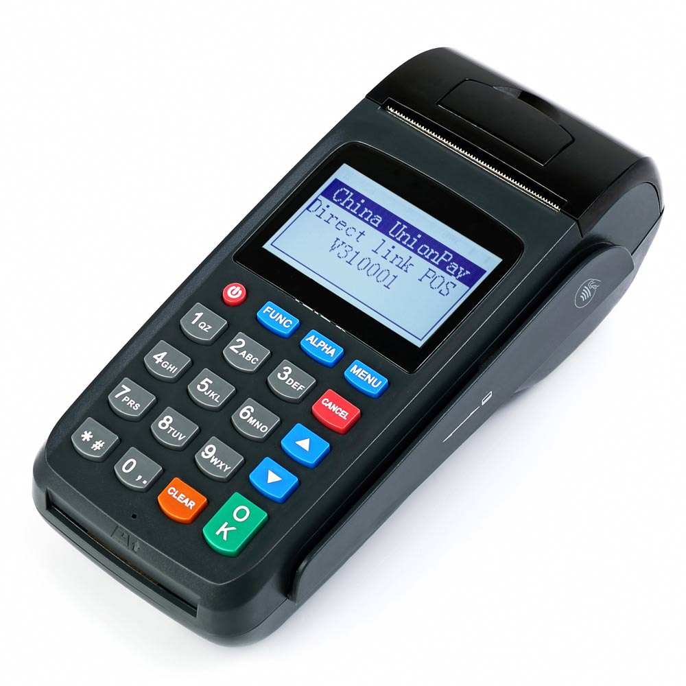Handheld Mobile EFT Pos Swipe Machine เครื่องพิมพ์ในตัวสำหรับธนาคาร
