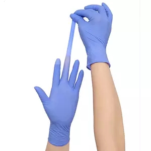 ถุงมือไนไตรแบบใช้แล้วทิ้งแบบไม่มีแป้ง ถุงมือไนไตรสีน้ำเงิน