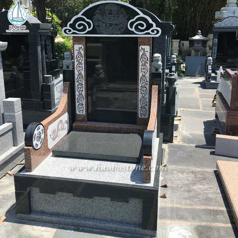 หินแกรนิตสีดำสไตล์จีน Gravin Funeral Tombstone
