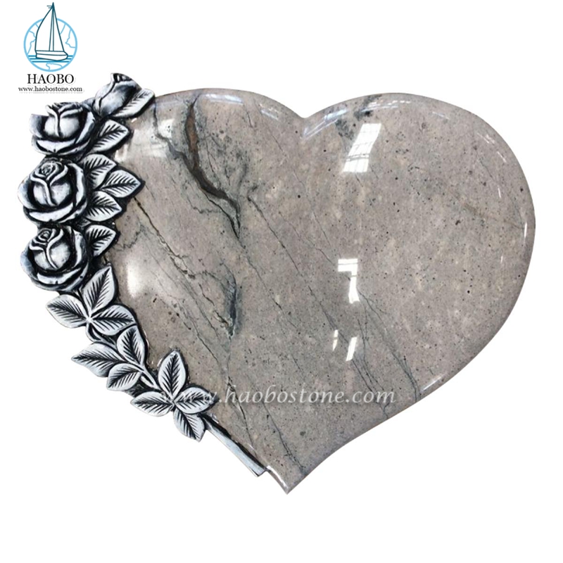 รูปหัวใจหินแกรนิตคุณภาพ ด้วยดอกไม้แกะสลัก Gravestone
