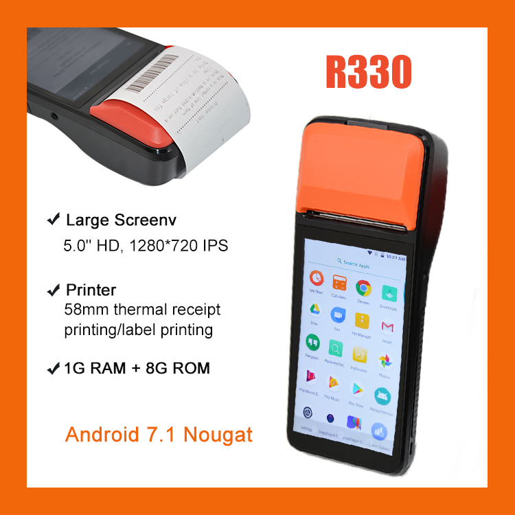 4G Bluetooth Android POS พร้อมเครื่องพิมพ์ความร้อน 58 มม. R330
