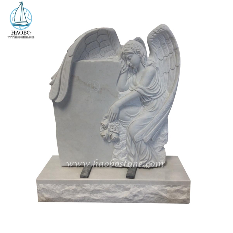 Han White Marble Handcarved Weeping Angel Statue Monument
