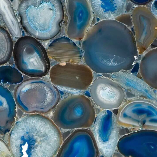 Blue Agate Semiprecious Stone Type Translucent Onyx Slab สำหรับผนังภายใน
