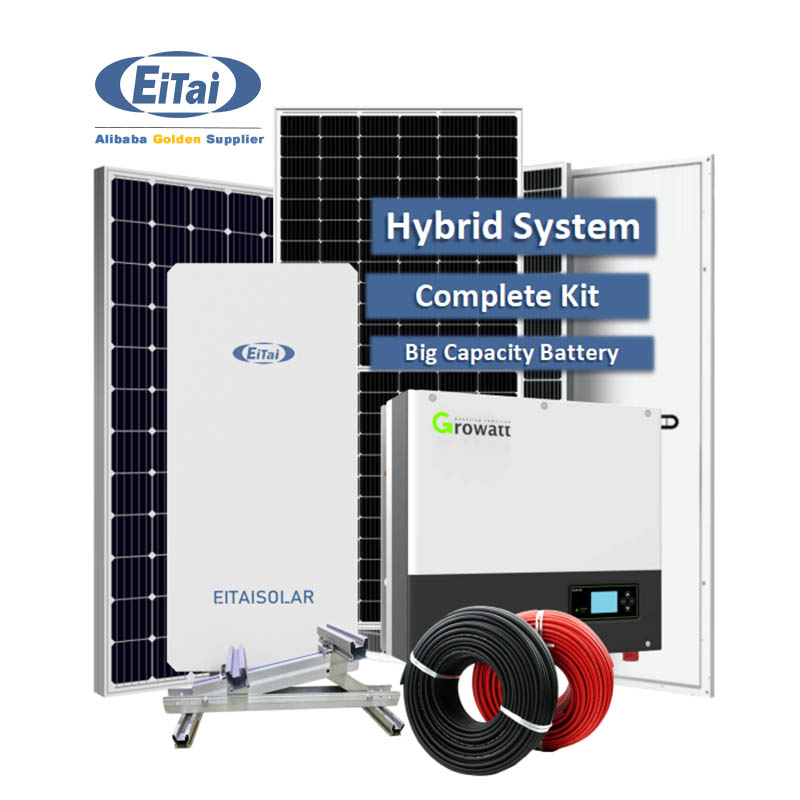 EITAI 10Kw Solar System Hybrid Growatt Inverter ชุด Pv เฟสเดียวสำหรับบ้านพร้อมที่เก็บแบตเตอรี่
