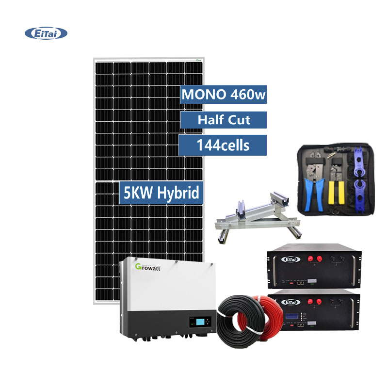 EITAI 5kw Hybrid ระบบพลังงานแสงอาทิตย์แบตเตอรี่ลิเธียม LifePo4 แบตเตอรี่ 10kwh 3kva เฟสเดียว 6kw ระบบ PV พร้อม Wifi Monitor
