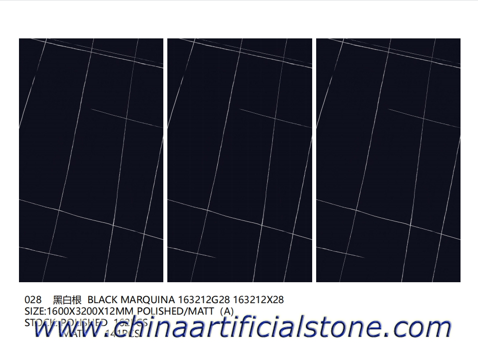 แผ่นพื้นพอร์ซเลน Marquina สีดำขนาดใหญ่ 1600x3200x12mm
