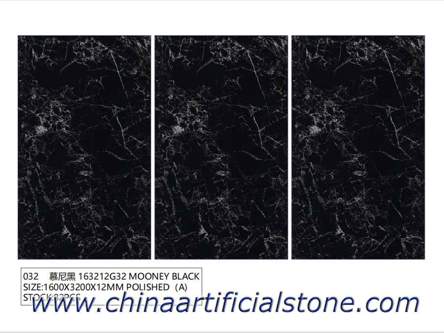 ขัดเงา 1600x3200x12mm Black Sintered Stone Porcelain Slabs
