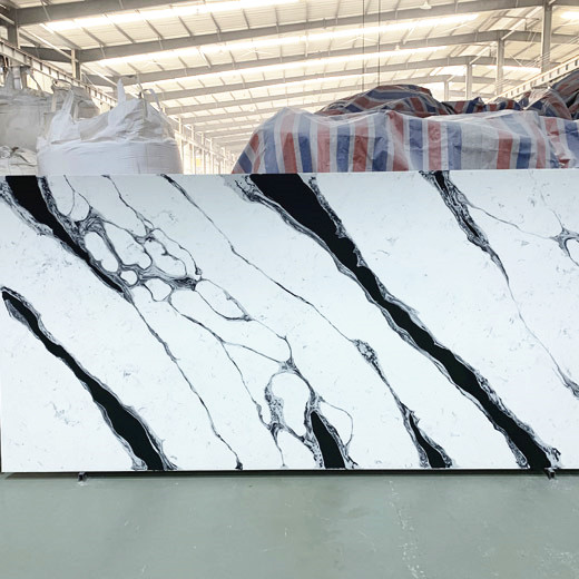 Black Lines แผ่นควอตซ์สีขาวแผ่นพื้นหินจากประเทศจีนผู้ผลิต
