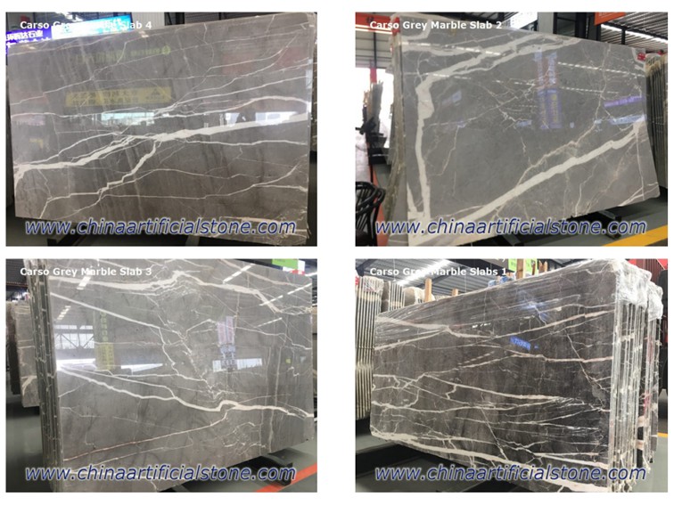 Carso Grey Marble Slabs สีเทากับเส้นสีขาว