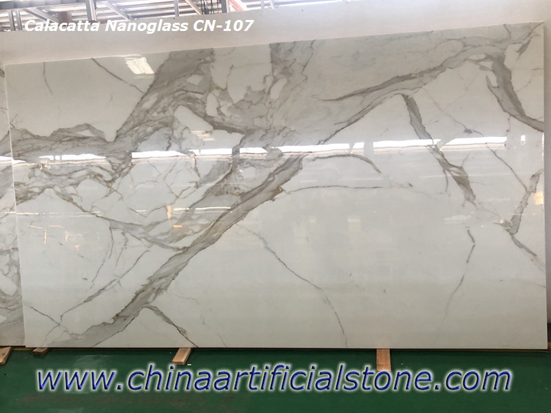 แผ่นหินอ่อนสีขาว Nano Calacatta ของจีน CN107
