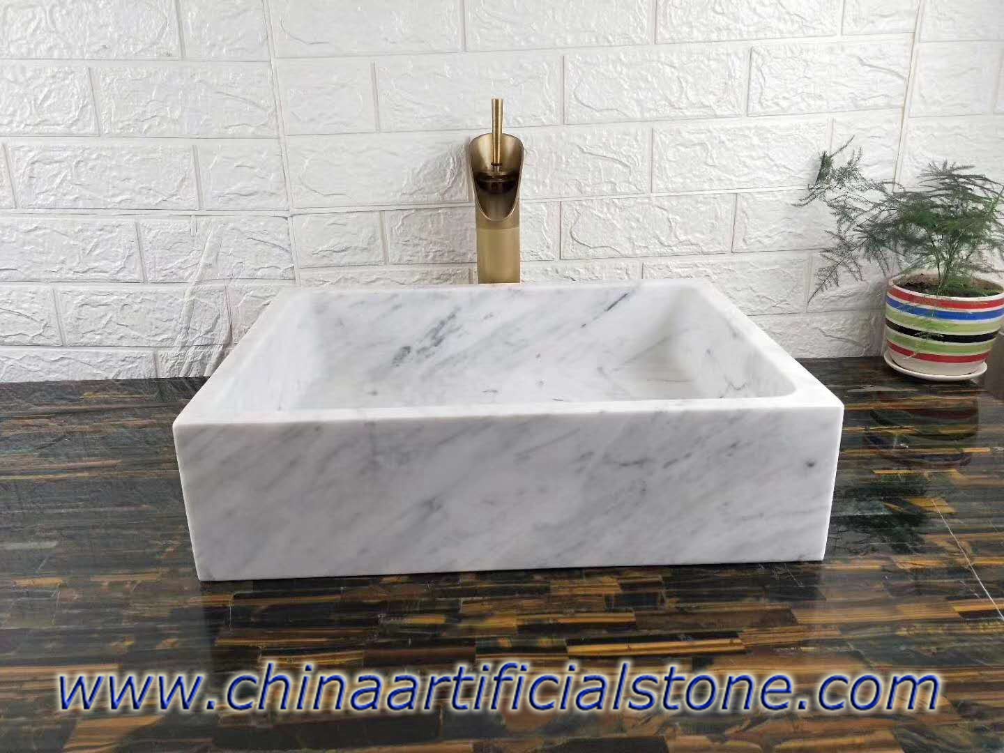 อ่างล้างจานหินอ่อนสีขาว Carrara 34x35x13cm
